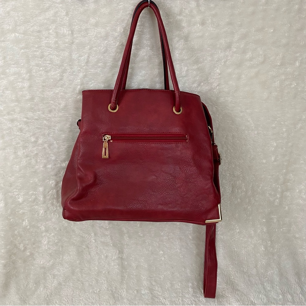 Red Faux Leather Shoulder Bag with a Crossbody Attachment Strap